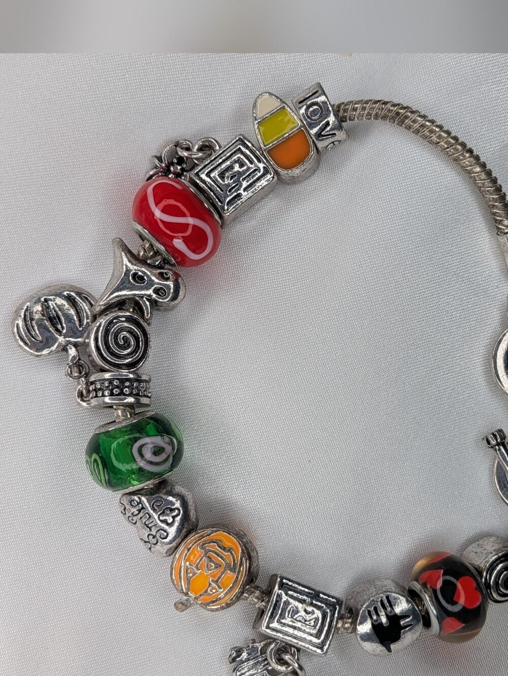 Halloween Pandora Style Charm Bracelet Ghost Pumpkin Spider Candy Corn Spooky
